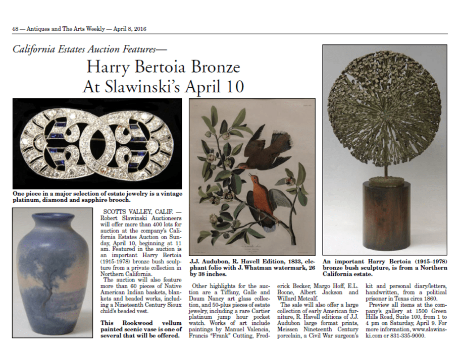 A newspaper article about harry bertoia bronze