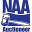 A blue and white logo for an auctioneer.
