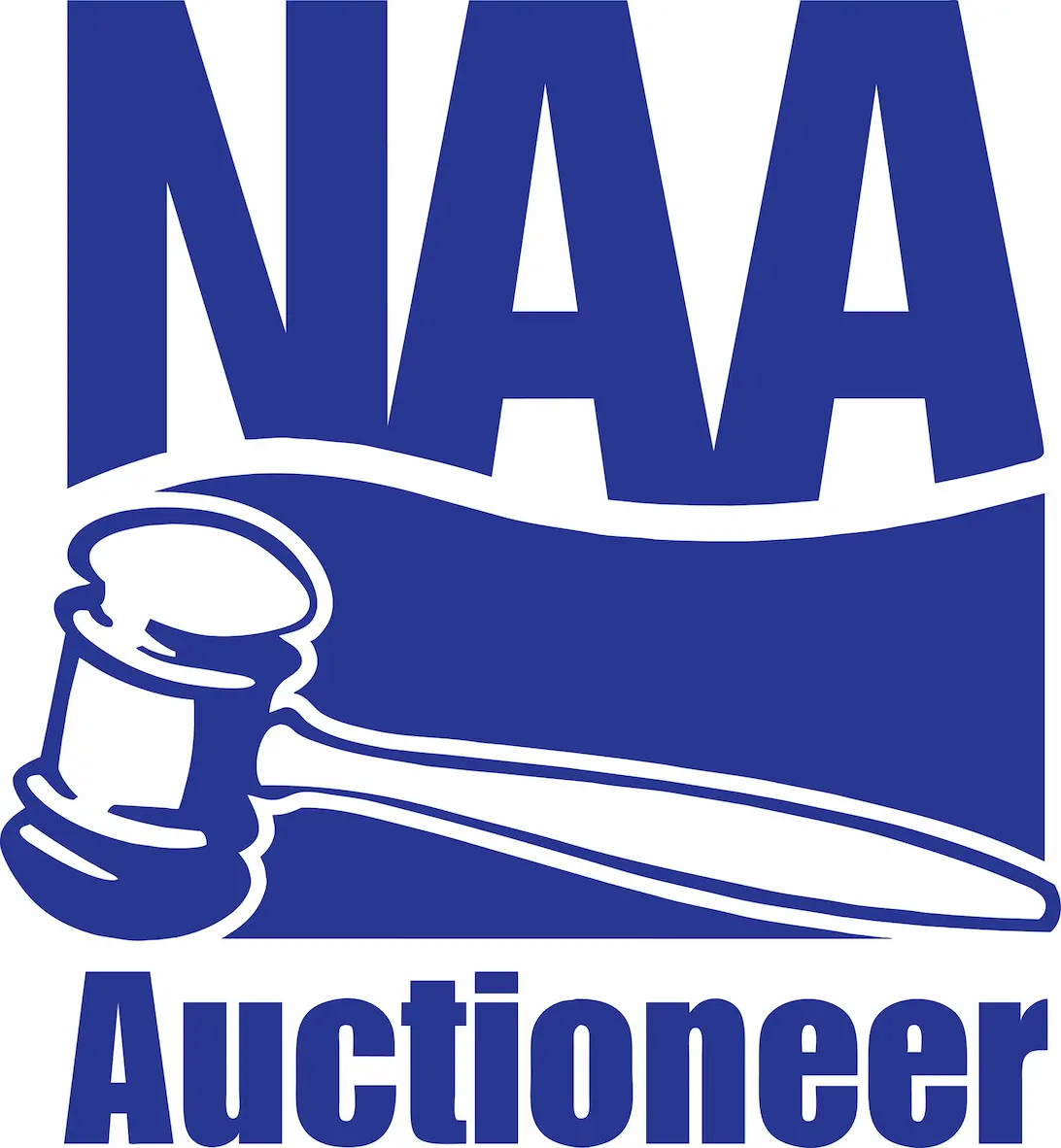 Logo of NAA Auctioneer with gavel image.